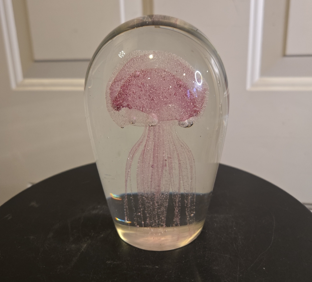 Handblown Glass Pink Jellyfish Sculpture Paperweight
